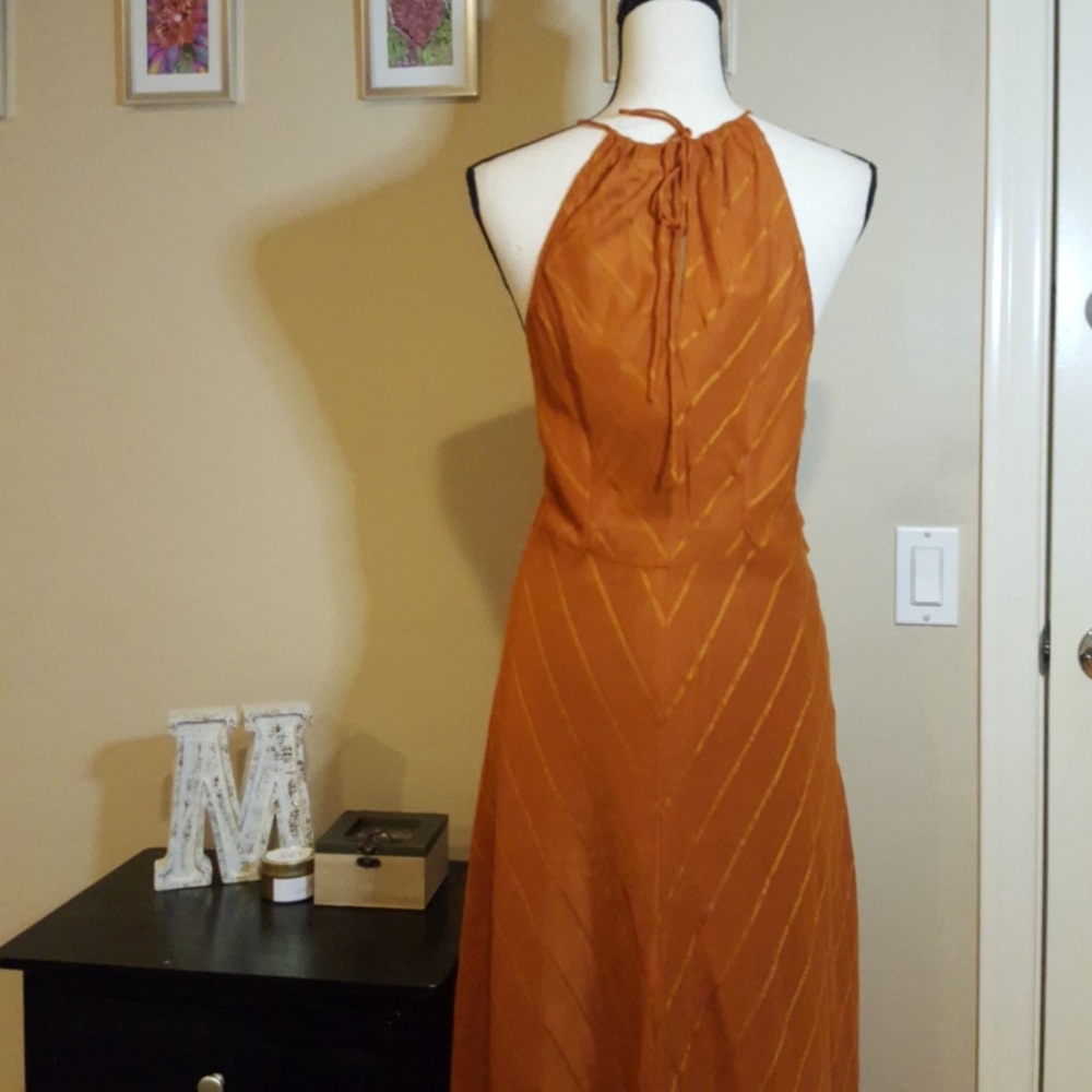 H&M Floor Length Rust Cottage Core Chevron Dress 8 - image 4